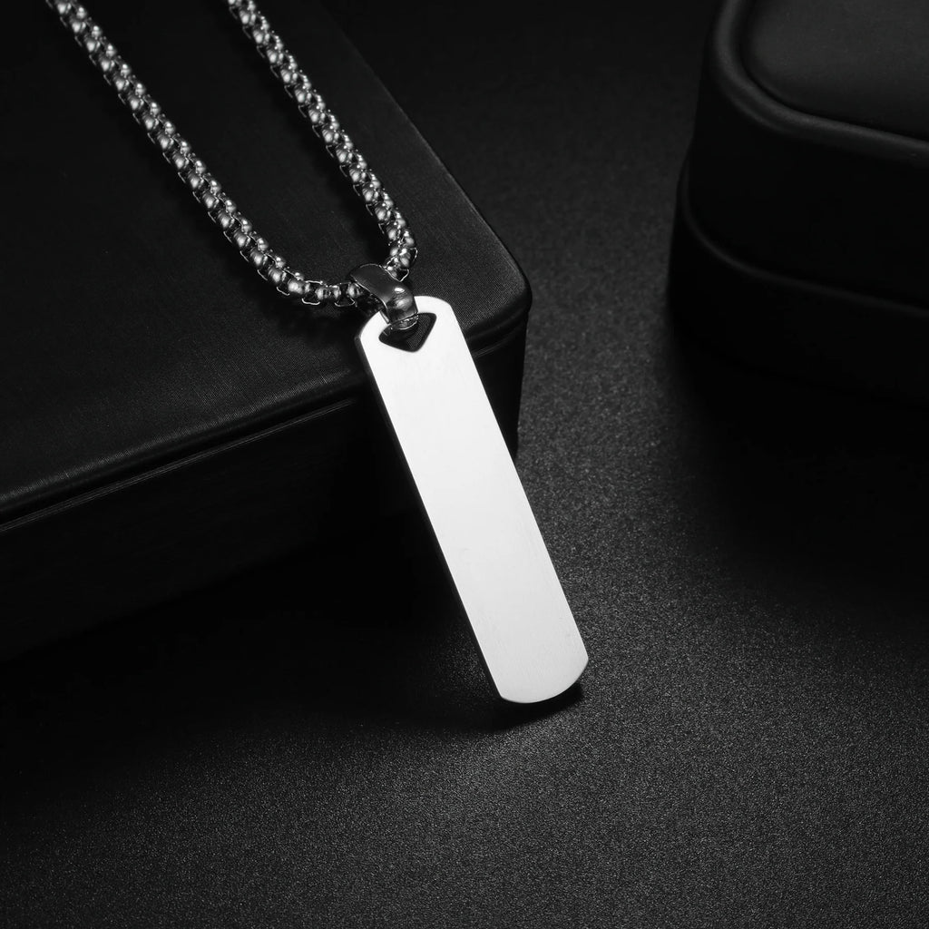 Square Bar Pendant Necklace — Stainless Steel