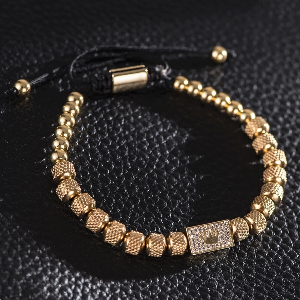 Luxury Crown Men Bracelet 316L Stainless Steel Bracelet Banlge Titanium Steel Gold Color Bracelet Adjust Size Men