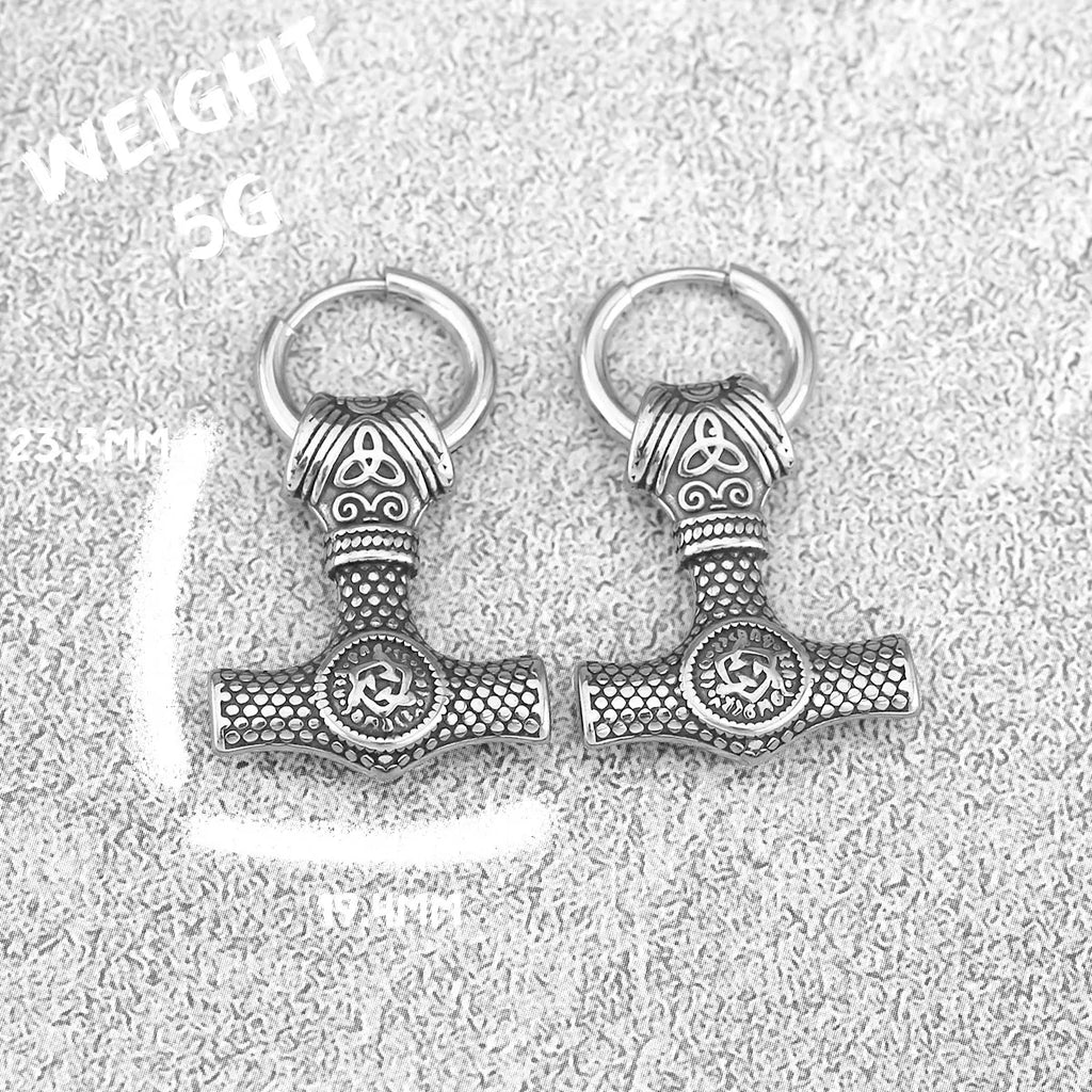 Creative Retro Thor's Hammer Vikings Earrings Men's Stainless Steel Nordic Teen Personality Jewelry Stud Earrings