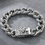 Punk Skeleton Jewelry Vintage Cuban Link Chain Bracelet for Man With Skull Head Clasp 316L Stainless Steel Bracelets