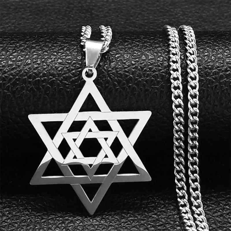 Hip Hop Star Of David Shield Hexagram Pendant Necklace for Men Fashion Stainless Steel Gold Color Chain Star Shape Jewelry Gift