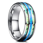 Fashion 8mm Silver Color Men Stainless Steel Ring Inlay Colorful Abalone Shell Rings For Men Women Wedding Band Jewelry Gifts