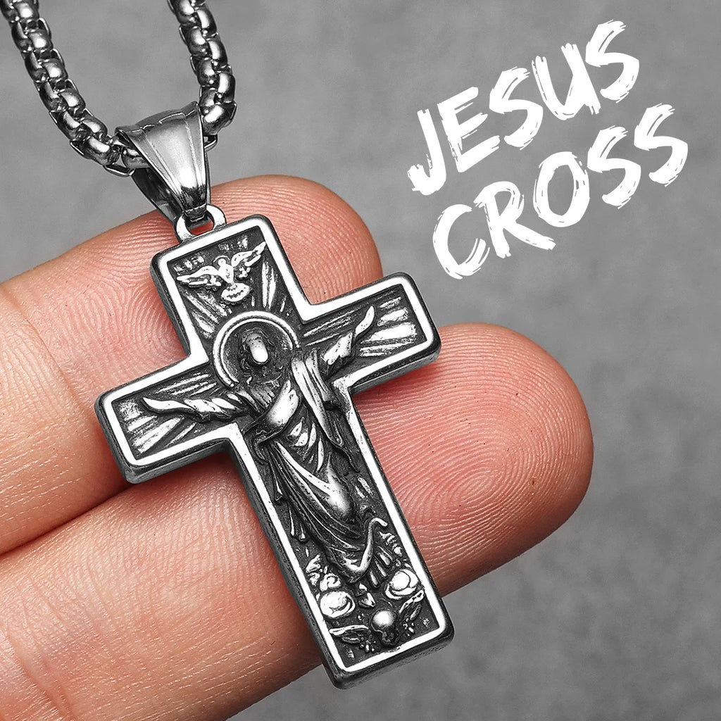 Cross Jesus Pendant Necklace — Stainless Steel