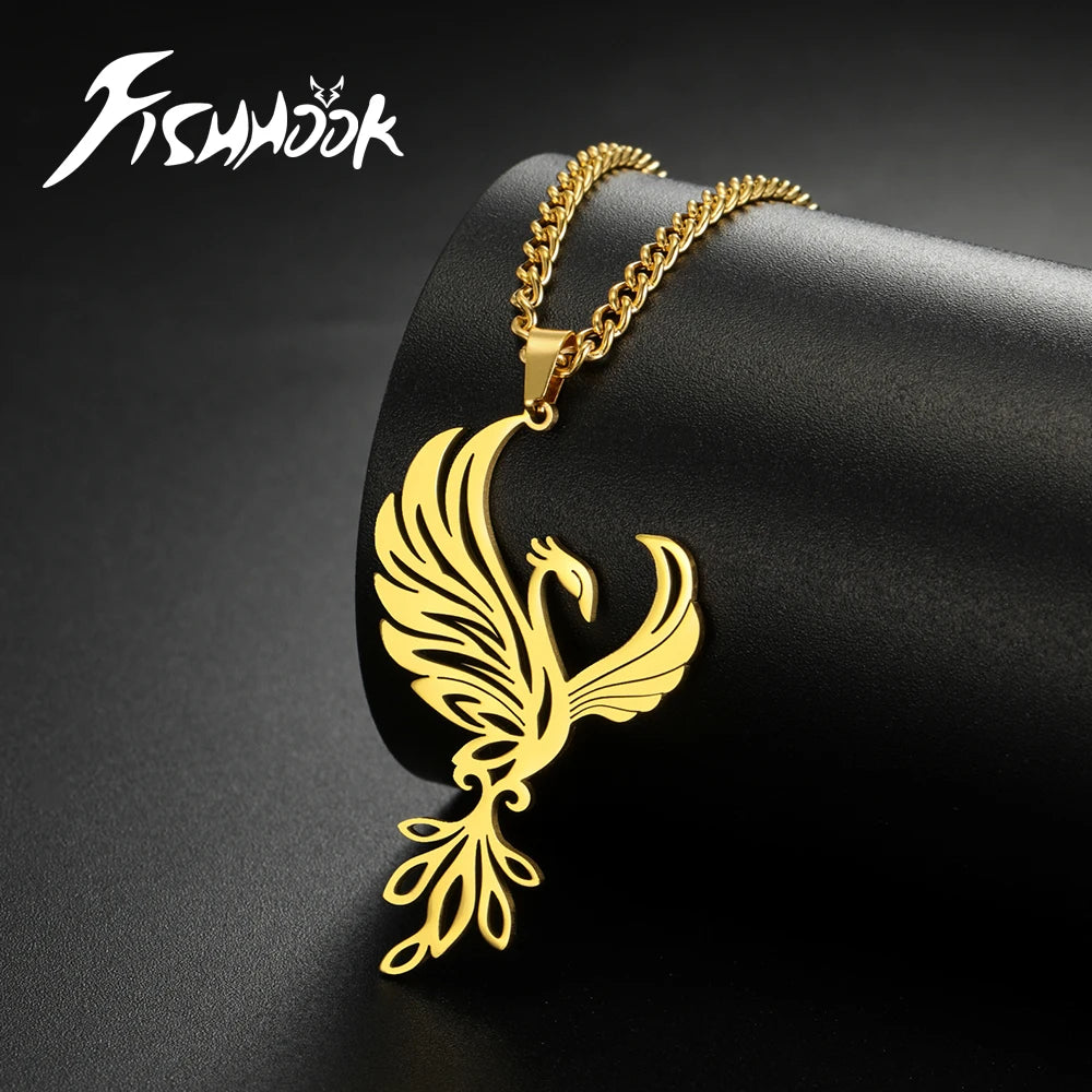Phoenix Necklace Gift for Woman Men Couple Kid Child Reborn God Bird Supernatural Amulet Pendant Stainless Steel Chain