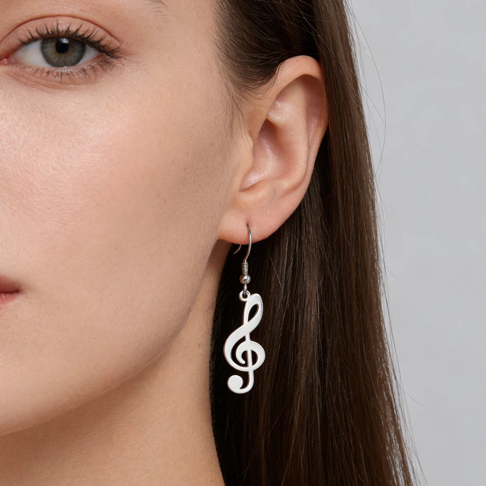 Music Note Drop Earrings for Women — Asymmetric Stainless Steel