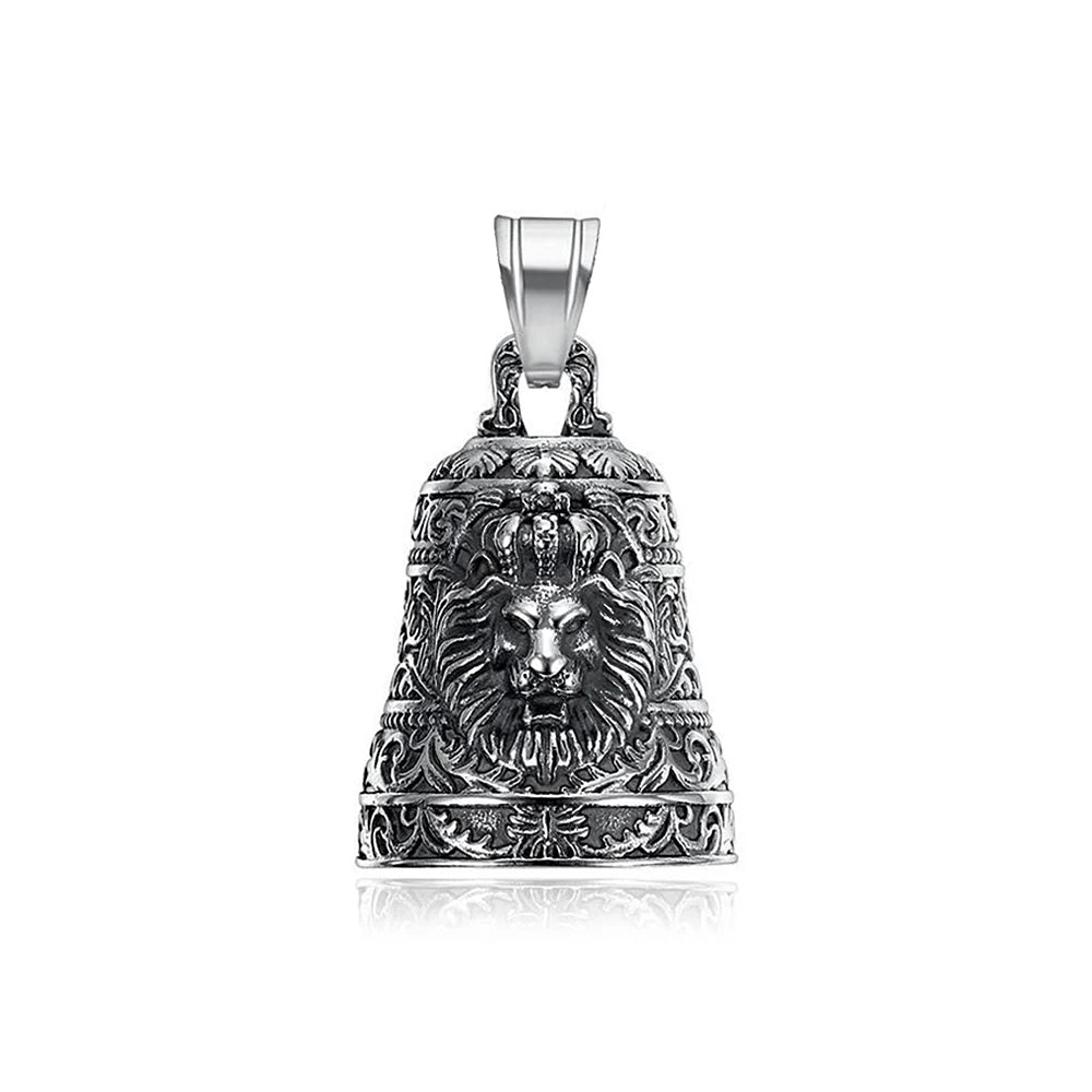 Gothic Lion Head Bell Pendant — Stainless Steel