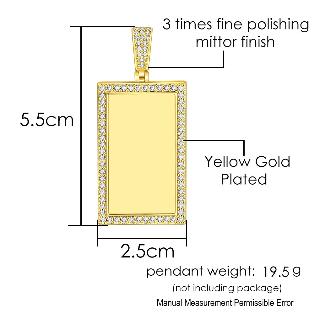 Iced Out Rectangle Photo Pendant Necklace
