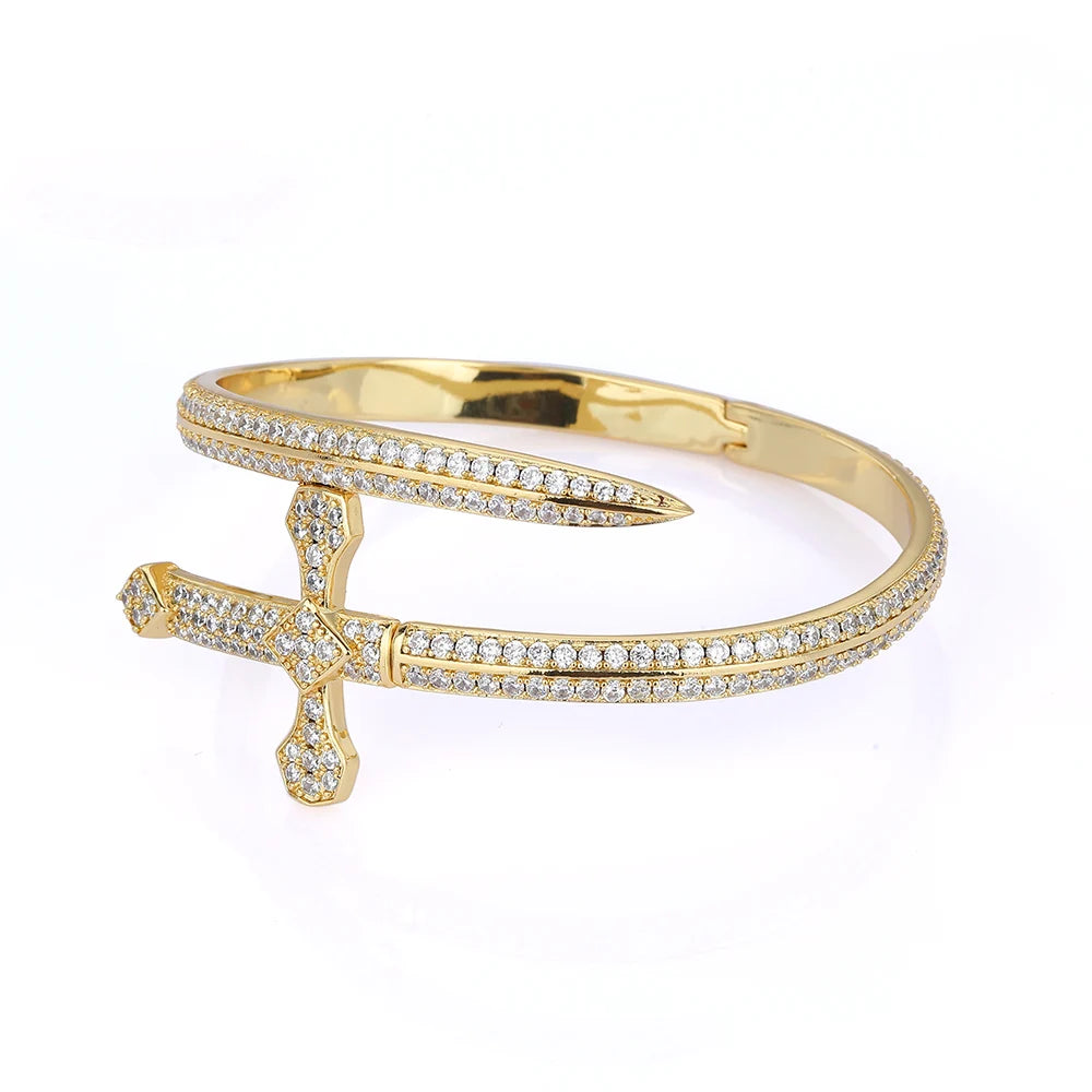 Iced Out Sword Bracelet Gold 18K