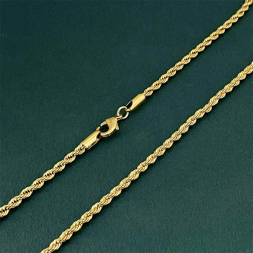 Luxury 925 Sterling Silver Gold Plated 3MM Twisted Rope Necklace for Women Men Accessories Jewelry 40-60CM