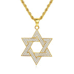 Iced Out Hexagram Pendant Necklace Stainless Steel