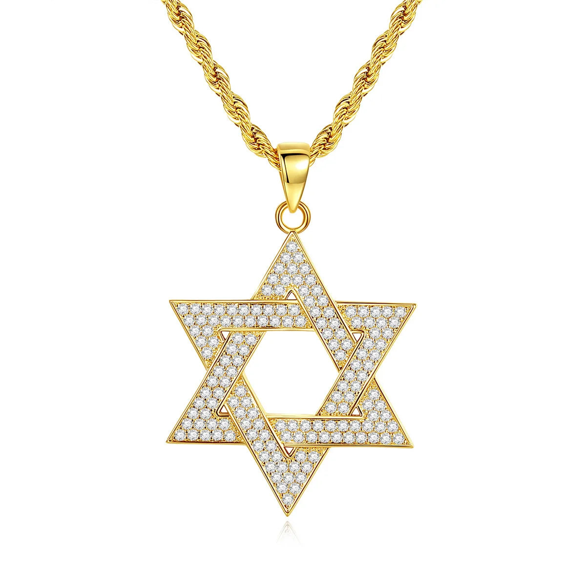 Iced Out Hexagram Pendant Necklace Stainless Steel