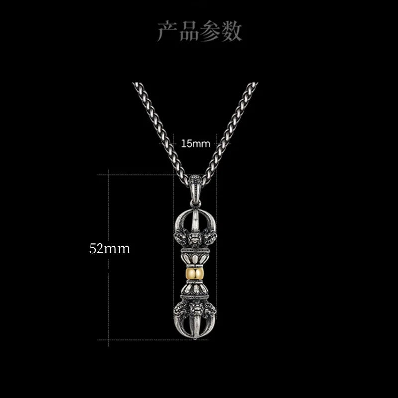 Vintage Buddhist Dharma Vessel Exorcism Vajra Pendant Necklace for Men Necklace Religious Amulet Accessory Gift