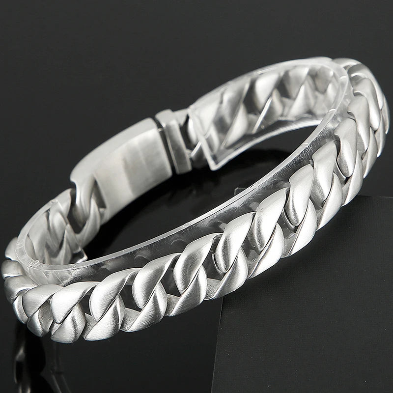 Brushed Man Bracelet for Men 12MM Matte Solid Stainless Steel Men's On Hand Bands Bracelets Male Jewelry Iron Mannen