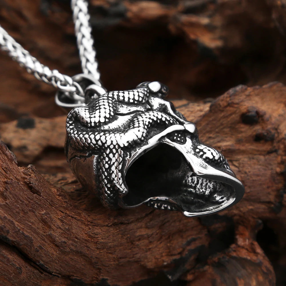 Skull Snake Pendant Necklace — Stainless Steel