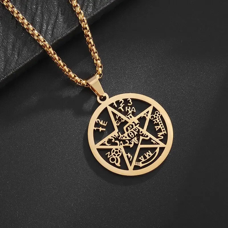 Stainless Steel Solomon Flower of Life Chakra Spirituality Necklace Archangel Sacred Geometry Metatron Pendant Jewelry Men Women