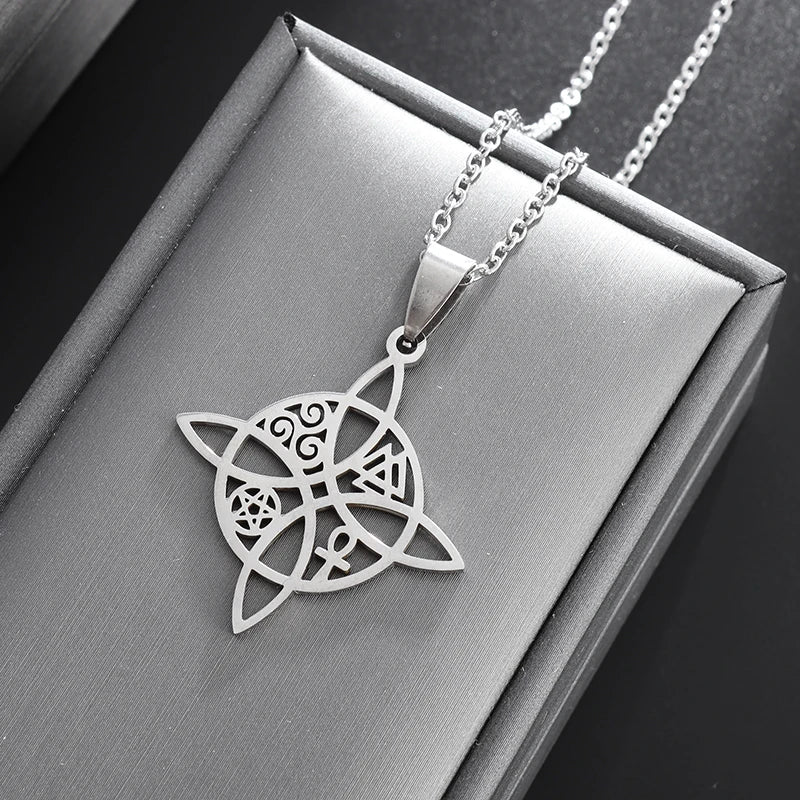 Celtic Witch Knot Pendant Necklace — Steel