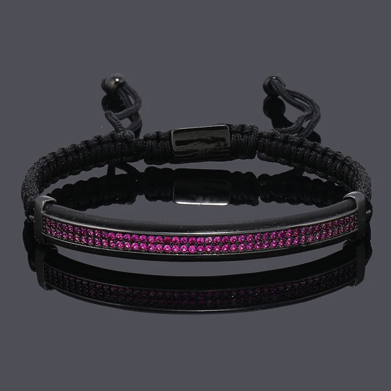 Luxury Punk CZ Bar Braided Man Bracelets For Women Handmade Jewelry Gift