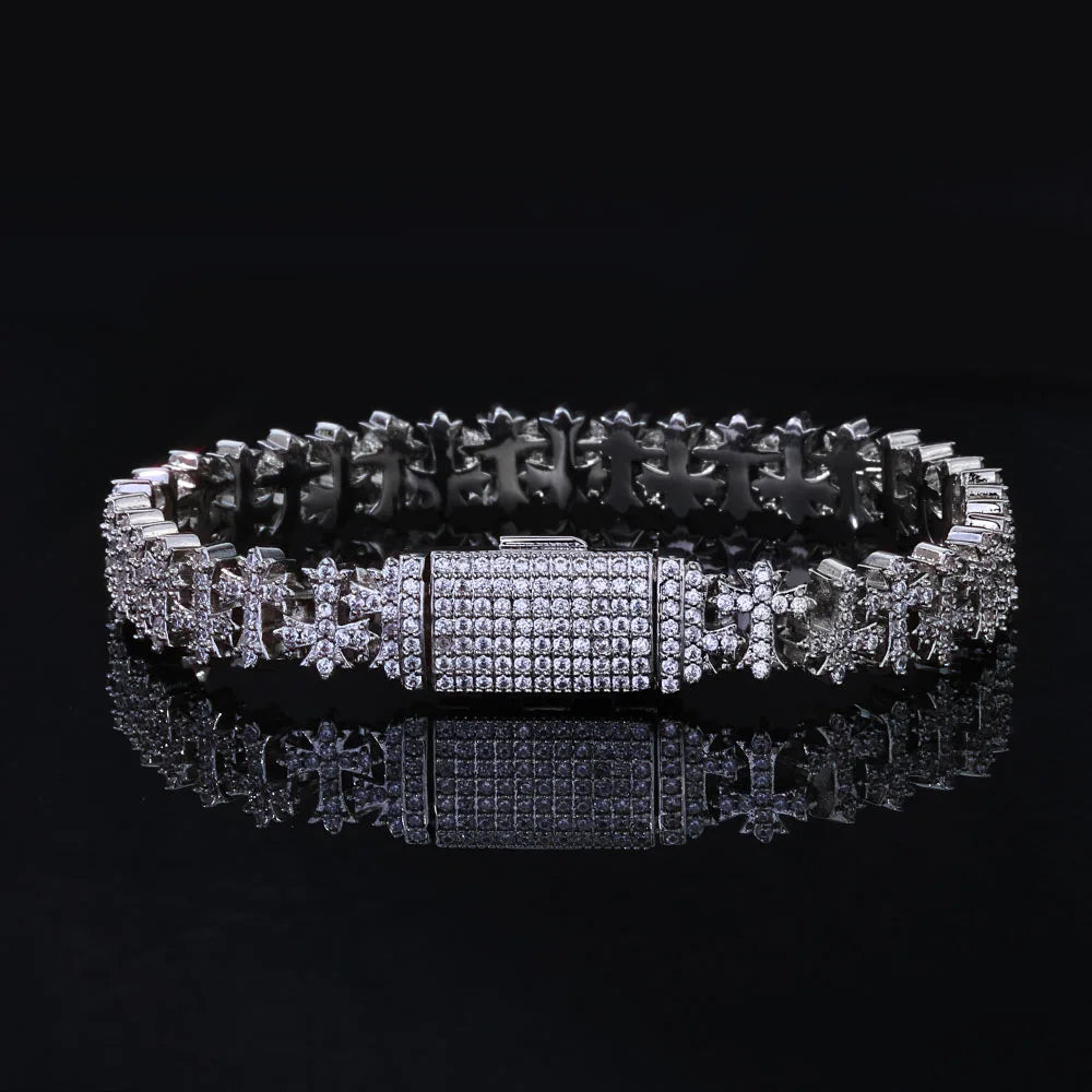 Iced Out Cross Bracelet Stainless Steel 8MM