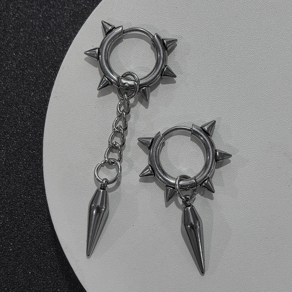 Punk Gothic Spike Asymmetric Dangle Hoop Earrings