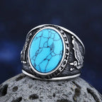 Viking Odin Wolf Rune Ring, Blue Stone — Stainless Steel
