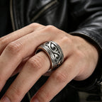 HNSP 316L Stainless Steel Vintage Scroll Vine Carved 13MM Wide Band Ring for Men Biker Punk Antiqued Oxidized Statement