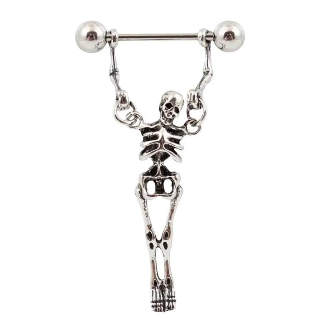 Skeleton Dangle Earrings — Gothic Barbell Pierced