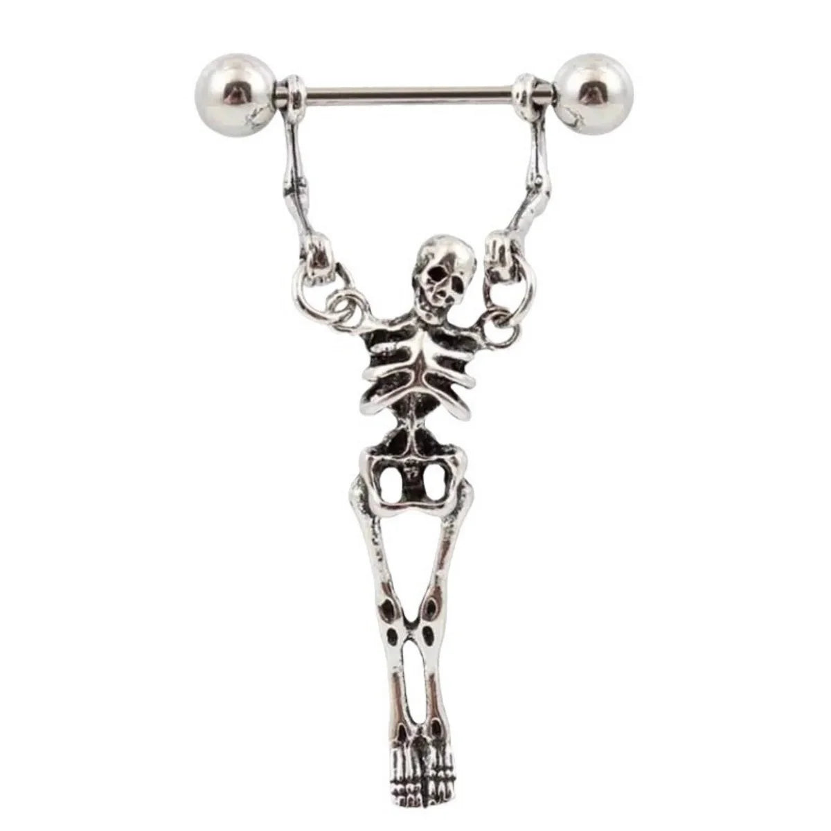Skeleton Dangle Earrings — Gothic Barbell Pierced