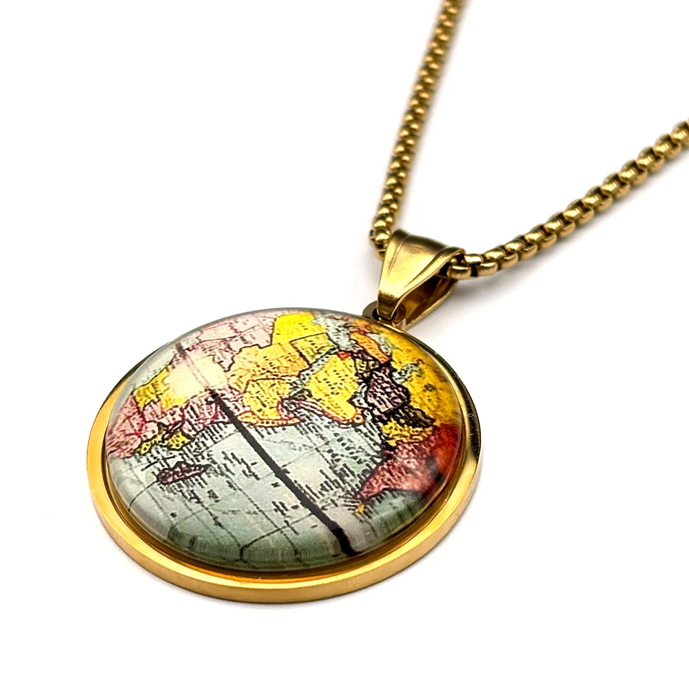 World Map Gold Pendant Necklace