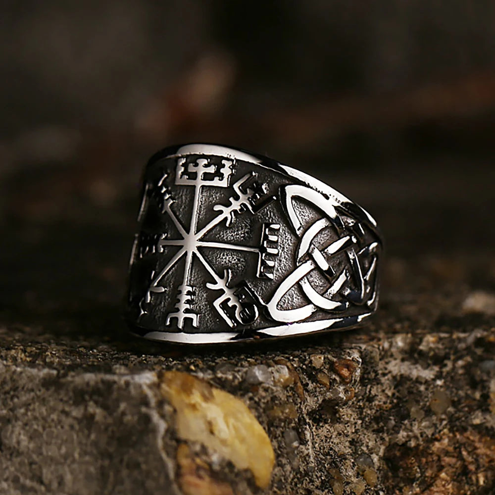 Vintage Nordic Viking Compass Rings Stainless Steel Punk Viking Celtics Knot Ring For Men Biker Amulet Jewelry Gift