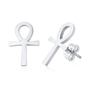 Ankh Cross Huggie Hoop Earrings — Stainless Steel