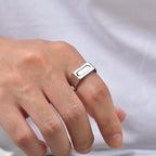 Rotatable Stainless Steel Spinner Ring for Men, Geometric Square Fidget Band Silver Color Daily Wear Jewelry Gift Size