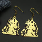 Cat Gold Earrings Cute Kitty Animal Hollow Hoop