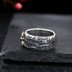 Retro Sun Wings Graffiti Ring for Men — Adjustable, Silver-Tone