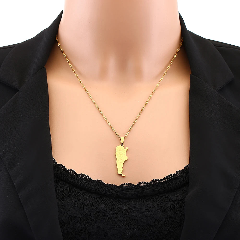 Fashion Argentina Map City Pendant Necklace Stainless Steel Men Women Gold Color Ethnic Maps Jewelry Gift