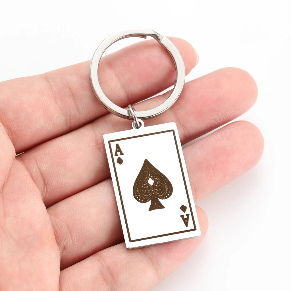 Ace of Spades Poker Card Keychain — Stainless Steel