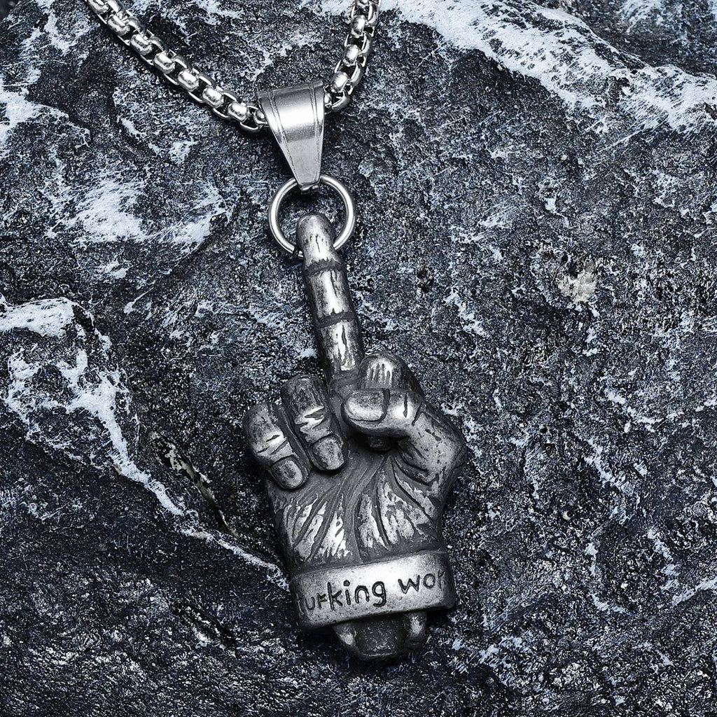 Middle Finger Skull Pendant Necklace — 316L Stainless Steel
