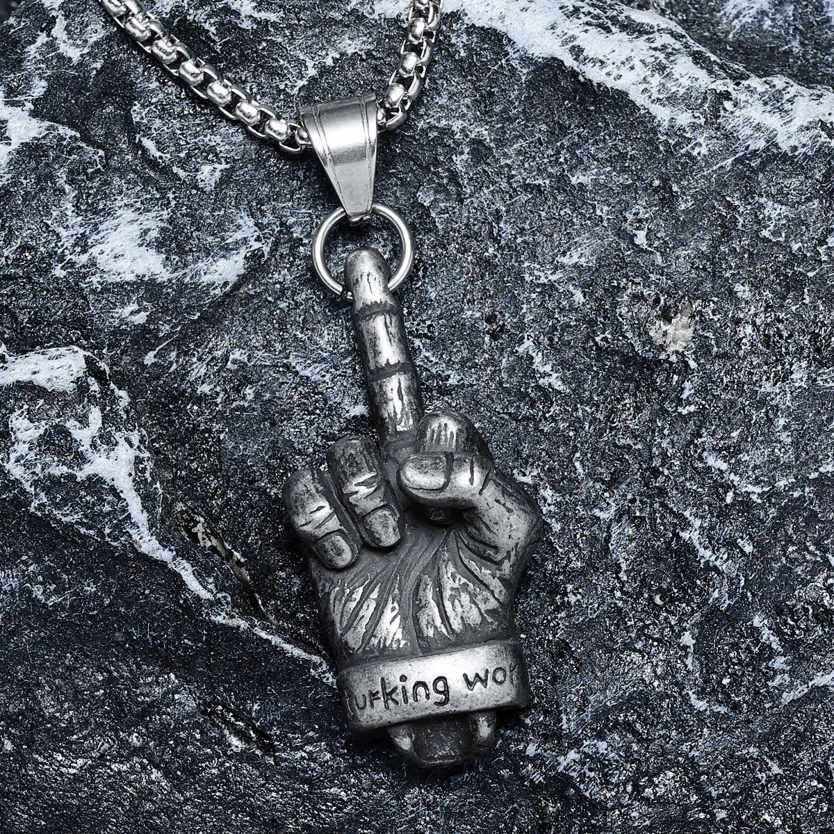 Middle Finger Skull Pendant Necklace — 316L Stainless Steel
