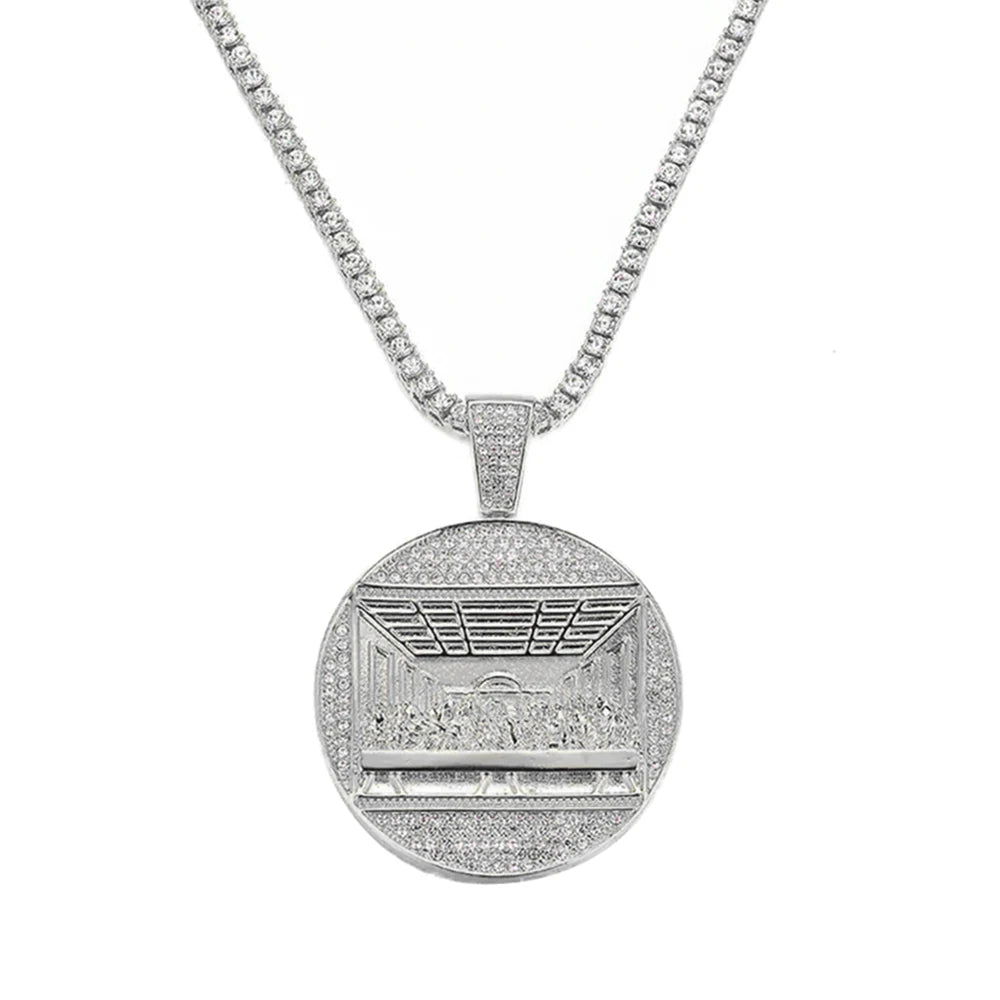 New Last Supper Pendant Cuban Chain Necklace With 14mm Iced Out Chain Fashion Hip Hop Men Charm Pendant Tennis