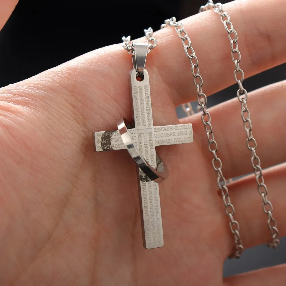 Jesus Cross & Saint Benedict Pendant Necklace — Stainless Steel