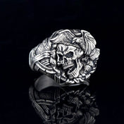 Memento Mori Gothic Skull Demon Ring — Silver-Tone