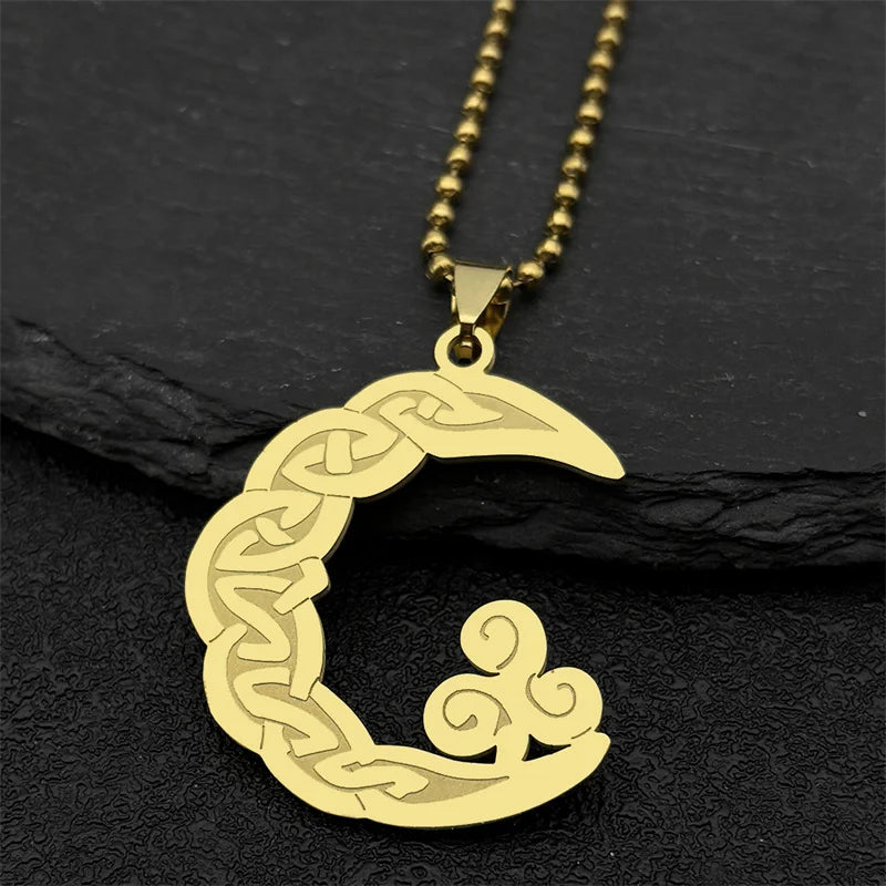 Celtic Knot Gold Pendant Vintage Crescent Moon