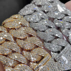 Gold Cuban Chain Necklace Iced Out 24MM 4-Row