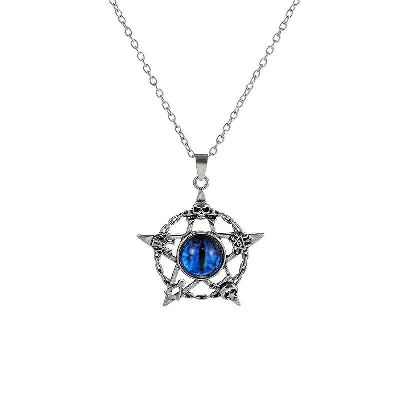 Antique Evil Eye Pendant Necklace For Women Men Creative Punk Hollow Star Colorful Eyeball Connect Choker Chain Jewelry
