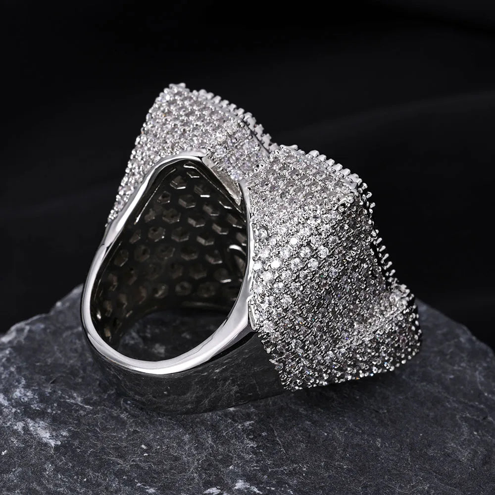 Iced Out M Letter Ring Stainless Steel Statement