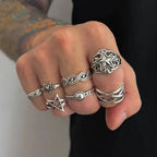 KunJoe 7 Pcs/Set Hip Hop Irregular Star Open Rings for Men New Punk Geometric Pentagram Adjustable Ring Male Jewelry