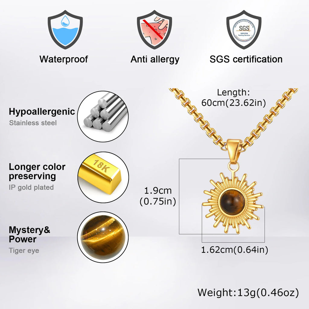 Tiger Eye Stone Pendant Necklace — Stainless Steel