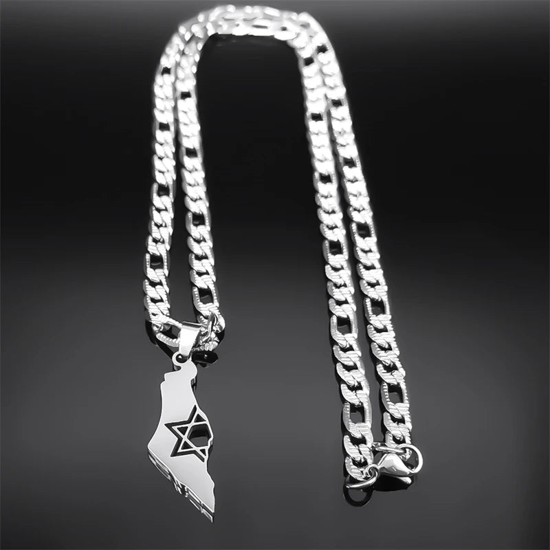 Israel Star of David Map Necklace — Stainless Steel