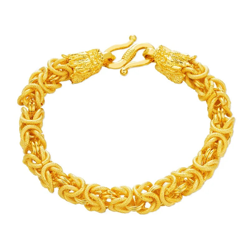 Double Dragon Head Hollow Bracelet — Gold-Tone 10mm