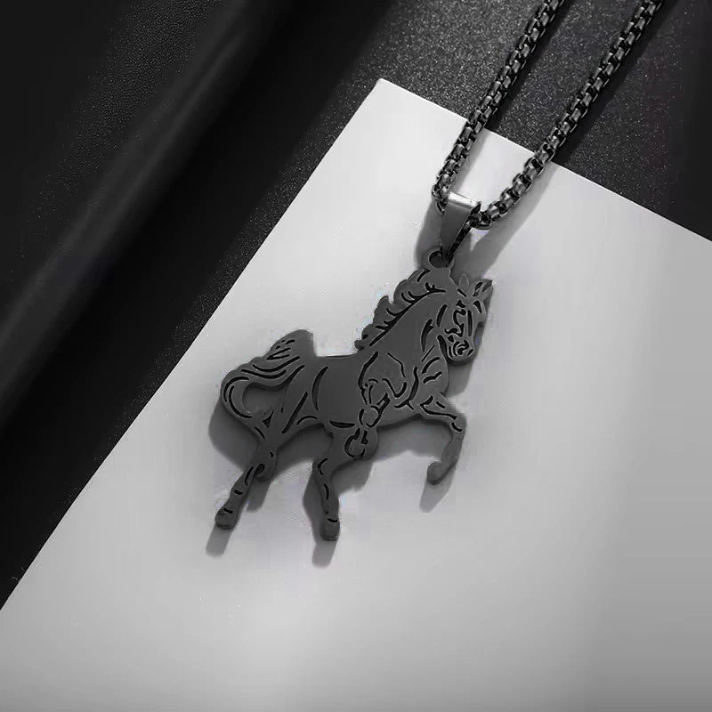 Gold Running Horse Pendant Necklace Stainless Steel