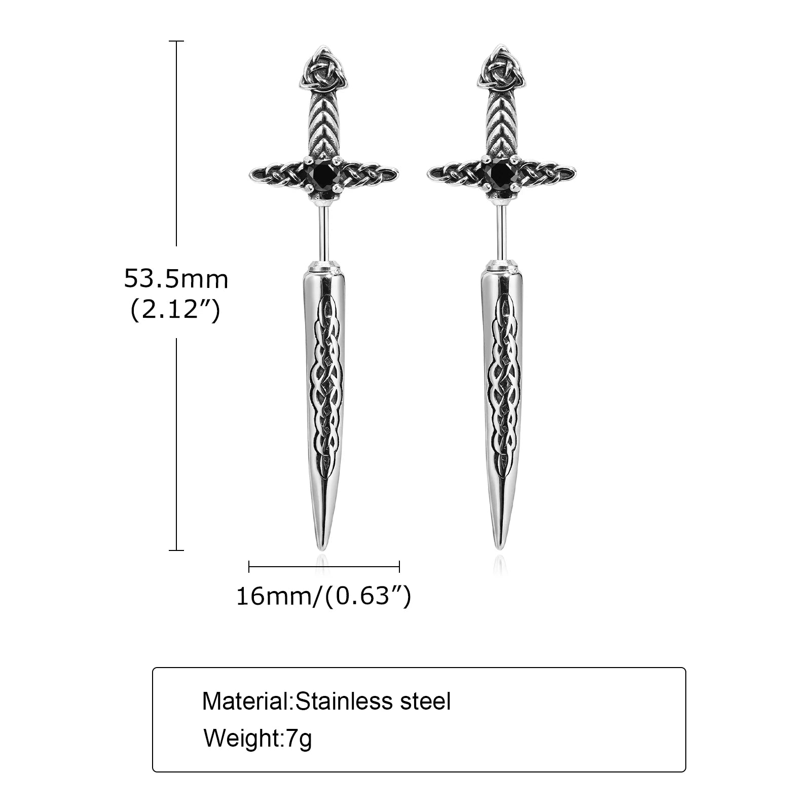 Celtic Knot Sword Stud Earrings — Stainless Steel